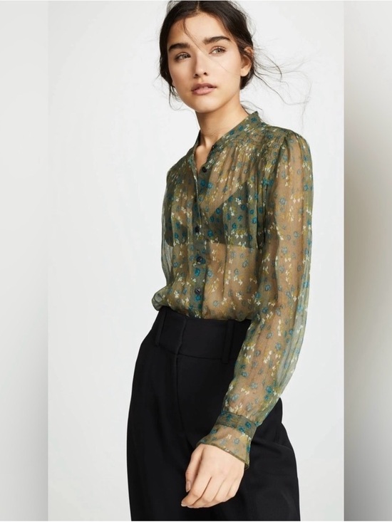 rag & bone Tops - rag & bone Olive Sheer Floral Button-Front Blouse